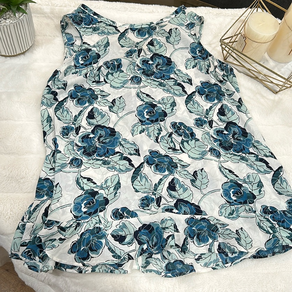 Blue floral tie up blouse